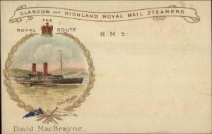 Glasgow & Highland Royal Mail Steamer Ships RMS Columba David MacBrayne PC #1