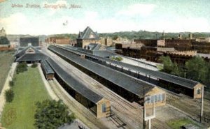 Union Station, Springfield, MA, USA Railroad Train Depot 1907 light crease le...