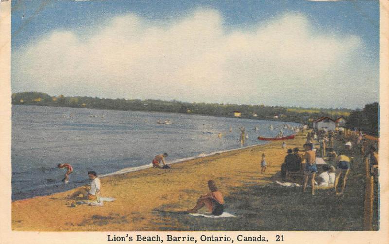 BARRIE ONTARIO CANADA~LION'S BEACH-JACK H BAIN PUBLISHED  POSTCARD
