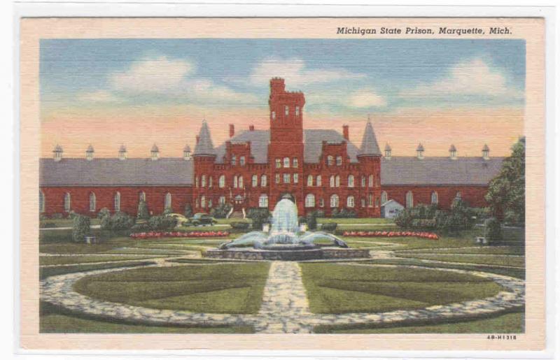 Michigan State Prison Marquette MI linen postcard