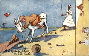 Tuck Thackeray Humour in Egypt - the Nile Man on Horse c1910 Vintage Postcard