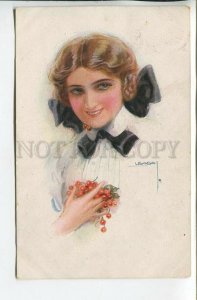 462211 USABAL Belle Girl DANCER Redcurrant Ripe Vintage postcard #333-6