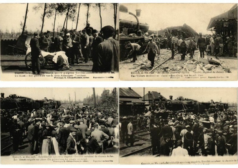 TRAIN ACCIDENT CONTICH 21 May 1908 BELGIUM 9 CPA (L2712)