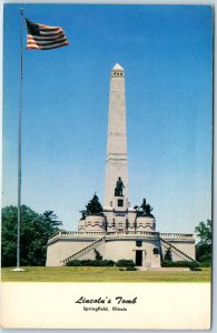 c1960s Springfield, IL Greeting Lincoln's Tomb Monument Flying Flag Pole PC A238