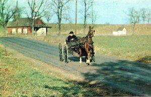 Pennsylvania Dutch Country - Amish Courting Buggy with Little Red Schoolhouse...