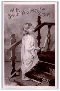 Christmas Postcard RPPC Photo Pretty Little Girl With Candle c1910's Antique