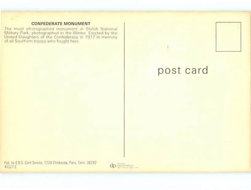 Vintage Post Card Military Park Shilo in Snow Winter Gen Prentiss Tenn  # 4260