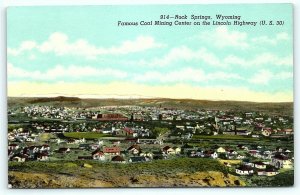 Postcard WY Rock Springs Panorama of Coal Mining Town Lincoln Highway Rt 30 R52