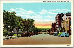 McCook Nebraska NE, Main Avenue Looking South, Highway, Road, Vintage Postcard