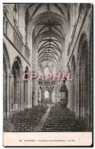 Old Postcard Quimper Interior of the Cathedral Nave