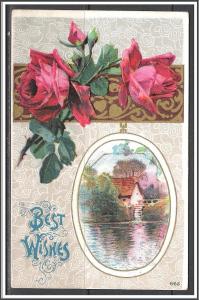 Best Wishes - Water Wheel - Roses - Embossed - [MX-145]