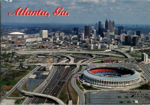 Aerial View Atlanta-Fulton County Stadium, Georgia Dome Postcard I68