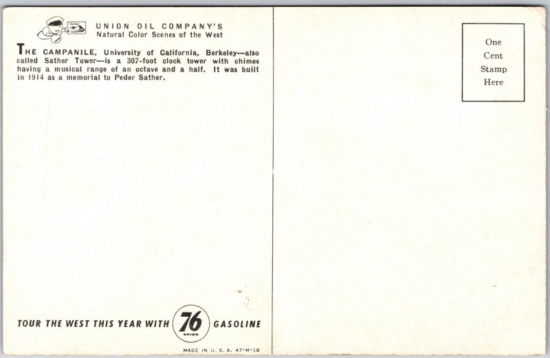 Berkeley California CA, The Campanile, Sather Tower, Roadway, Vintage Postcard