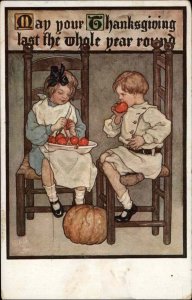 Tuck Thanksgiving Little Girl Peels Apples Cooking c910 Vintage Postcard