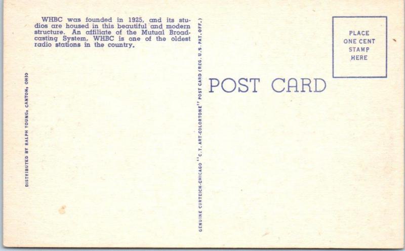 CANTON, Ohio  OH     W.H.B.C.  Radio  BROADCASTING STATION   c1940s   Postcard