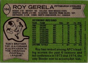 1978 Topps Football Card Terry Roy Gerela Pittsburgh Steelers sk7471