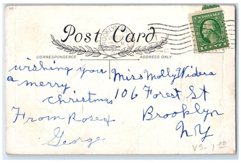 1915 Merry Christmas Woman Holding Gifts In Winter Holly Berries Posted Postcard