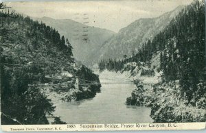 Bridges Postcard Suspension Bridge Fraser River Canyon BC Canada Posted 1910