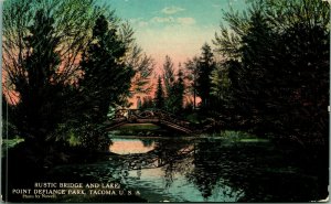 Rustic Bridge and Lake Point Defiance Park Tacoma WA UNP 1910s DB Postcard