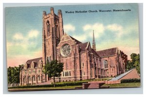 Vintage 1940's Postcard Wesley Methodist Church Worcester Massachusetts