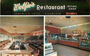 Florida St. Petersburg Wolfie's Restaurant Fountain interior Postcard 22-8340