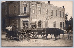 K51/ Sunfield Michigan RPPC Postcard c1910 Early Automobile Cattle Wagon 178