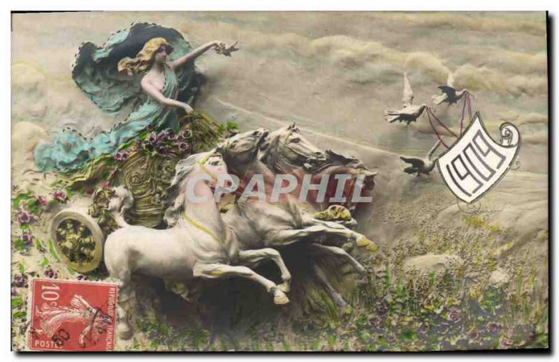 Old Postcard Fantaisie Horses Year 1909