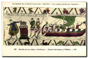 Postcard Old Bayeux Tapestry Queen Mathilde Harold says goodbye to William