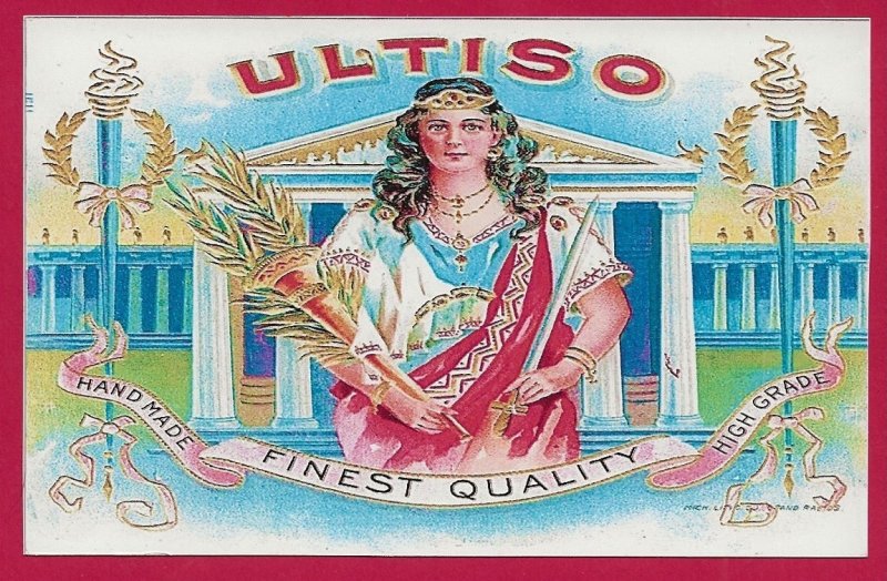 H-014 - Ultiso Finest Quality Cigar Box Label Repro Souvenir Pict...