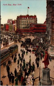 VINTAGE POSTCARD CROWDED STREET SCENE PARK ROW & BROOKLYN BRIDGE STATION c. 1910