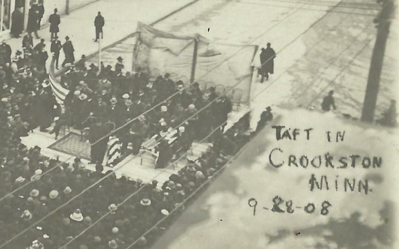 Crookston MINNESOTA RP 1908 PRESIDENT TAFT CAMPAIGN Main Street SPEECH Crowd