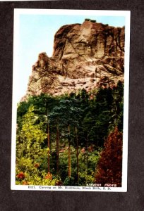 SD Carving on Mt Mount Rushmore Black Hills South Dakota Postcard Stevens Photo