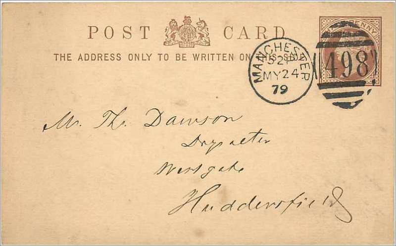 Entier Postal Stationery Postal Britain Great Britain 1 / 2p 1879 Manchester