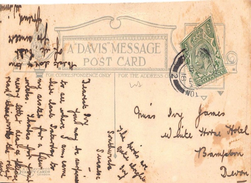 Davis Message 1918 Pen Letter I'm Going To Write You soon vintage postcard