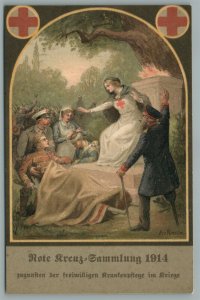 WWI ERA GERMAN ANTIQUE POSTCARD RED CROSS WOUNDED & DISABLE SOLDIERS