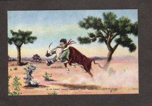 Cowboy Artist Signed L H Dude Larsen Necking the Baby Linen Postcard 1941