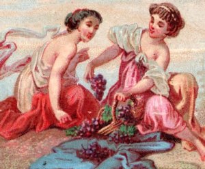 1880s Victorian Scrap Card Grapes Beautiful Grecian Roman Women F129