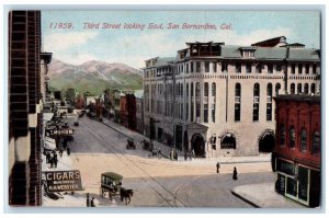 Third Street Looking East Horse Carriage San Bernardino California CA Postcard