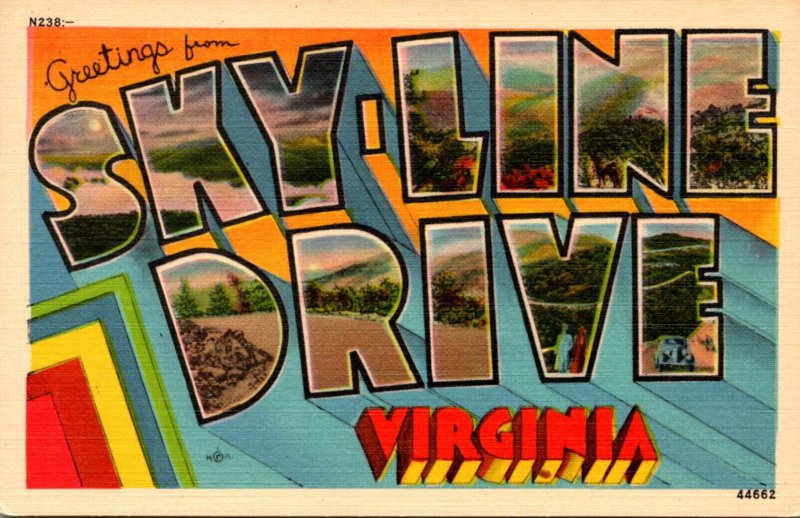 Virginia Greetings From Skyline Drive Large Letter Linen