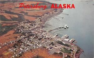 Petersburg Alaska~Aerial View Showing Wrangell Narrows~1950s Postcard