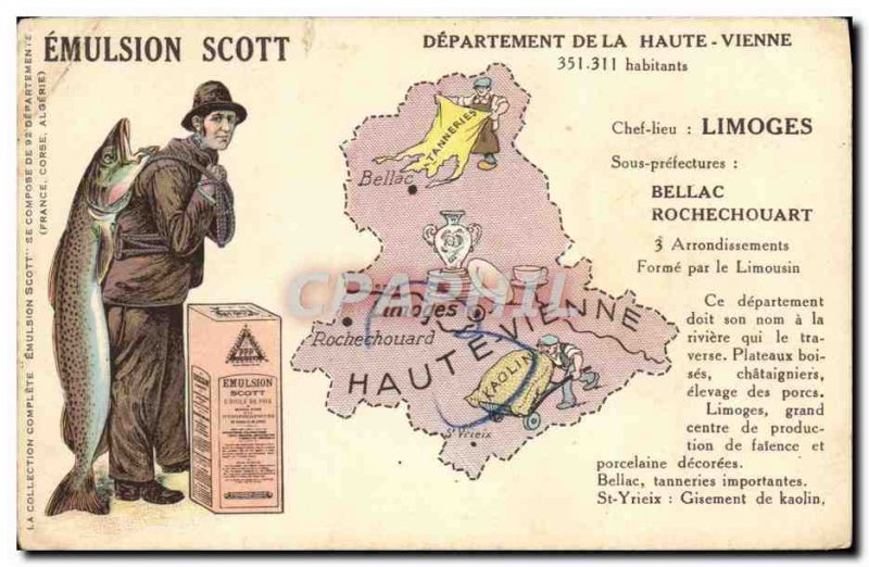Old Postcard Limoges Haute Vienne Emulson Scott Fish
