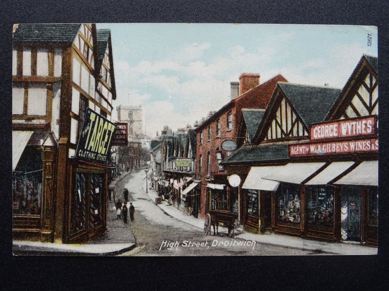 Worcestershire DROITWICH High Street Animated Street Scene c1905 Postcard Wrench