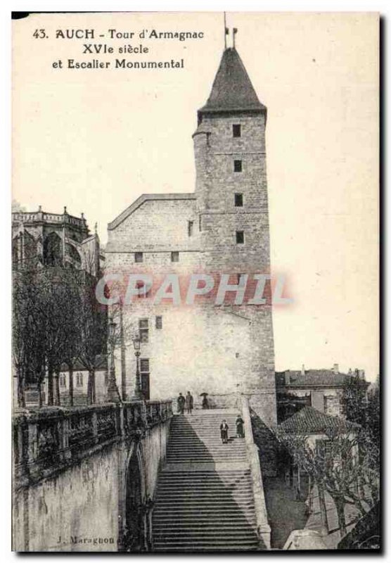 Old Postcard Auch Tour d'Armagnac XVI century and the Monumental Staircase