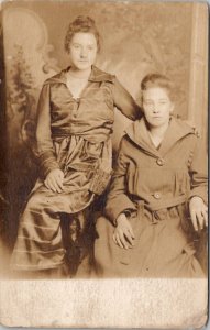 RPPC Two Young Victorian Woman Studio Photo Postcard E21