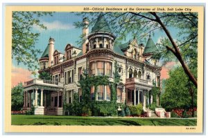 c1940's Official Residence Of The Governor Of Utah Salt Lake City UT Postcard