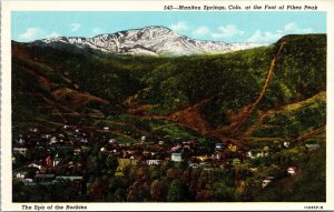 Manitou Springs Colorado Co Foot Pikes Peak Rockies WB Postcard UNP VTG Sanborn 