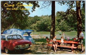 c1950s Stanton, MO Meramac Caverns Campgrounds Cute Family Tent Postcard Vtg A91