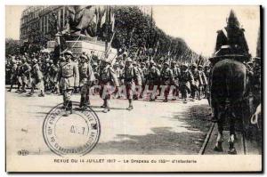 Old Postcard Militaria Paris Review July 14, 1917 The flag of the 155 Infantr...