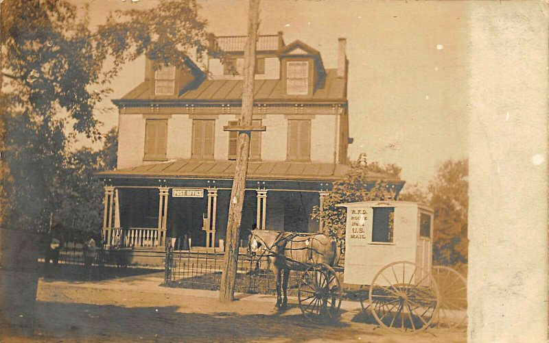 RFD Wagon at Post Office in New York State Real Photo Postcard