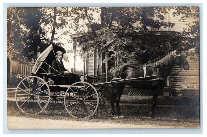c1910 Wagon Buggy Horse Mount Blanchard Ohio OH Grandma RPPC Photo Postcard